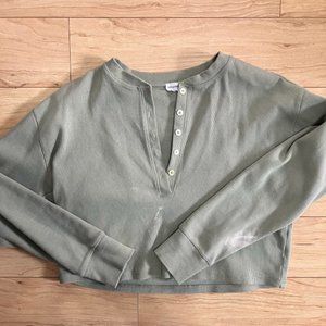 Wilfred Free Henley Sweater with bleach staining